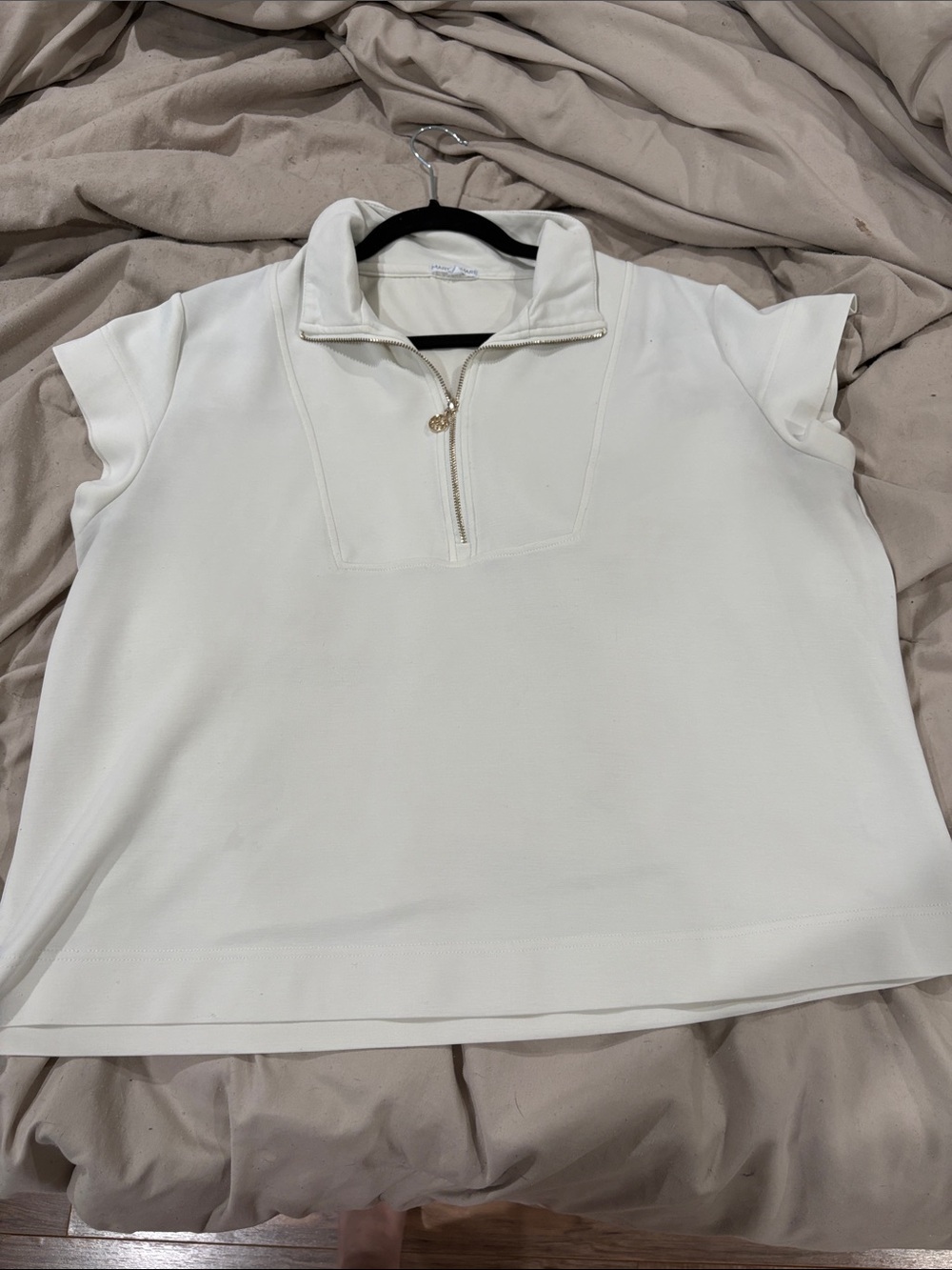 Women's Cream Half-Zip Short Sleeve Pullover Hoodie